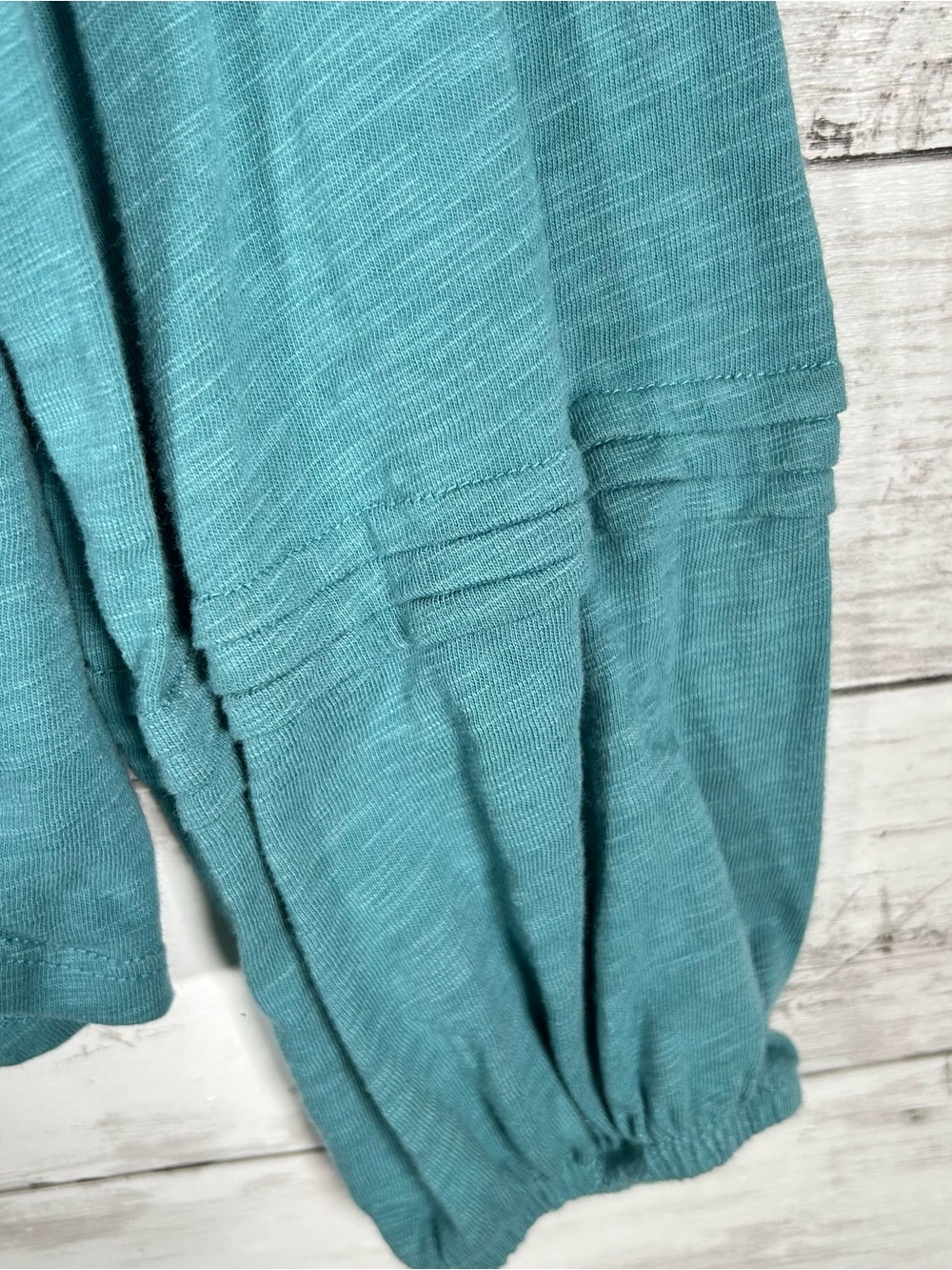 True Craft Smocked Babydoll Top Teal Snap Front Medium - Picture 5 of 7